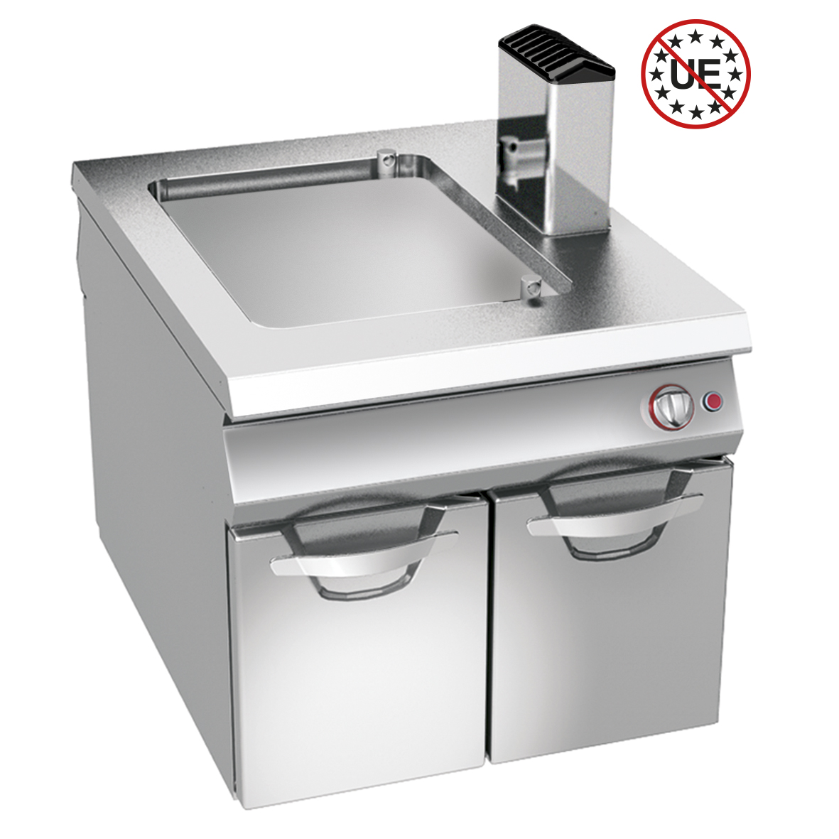 GAS GRIDDLE WITH SMOOTH MILD STEEL PLATE ON CABINET