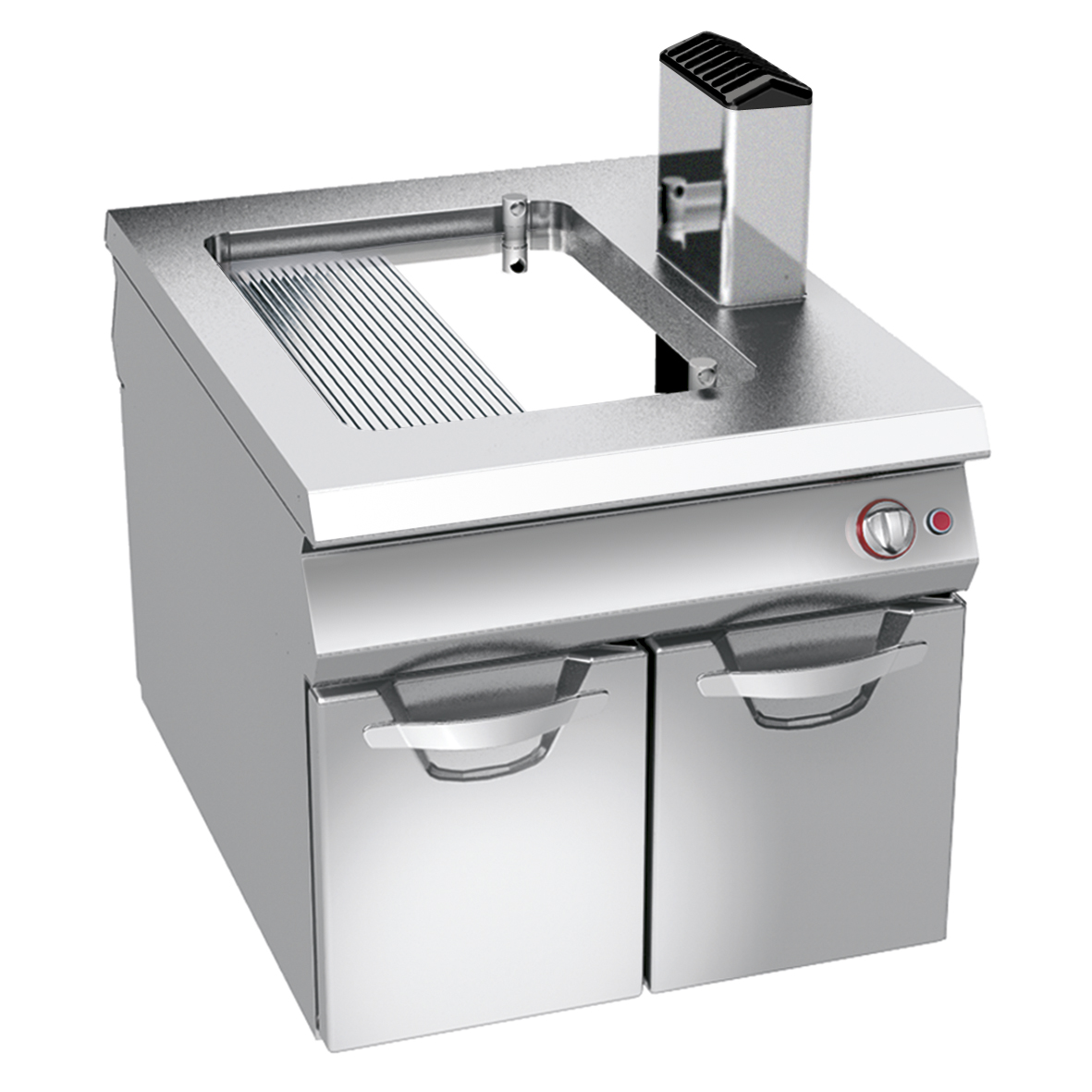 GAS GRIDDLE RIBBED/SMOOTH CHROMIUM PLATE ON CABINET