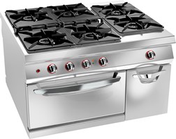 6 BURNER GAS RANGE WITH ELECTRIC STATIC OVEN AND CABINET