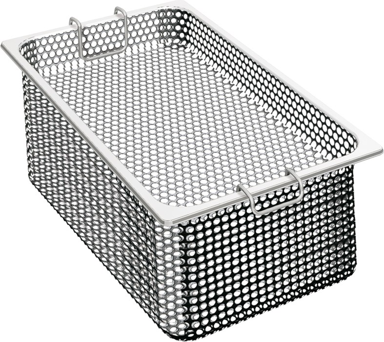 STAINLESS STEEL PERFORATED CONTAINER GN 1/1, H 20 CM, WITH HANDLES