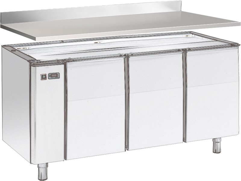 ONE-SIDED TOP 4 CM H WITH REAR SPLASHBACK, FOR REFRIGERATED COUNTER 160 cm