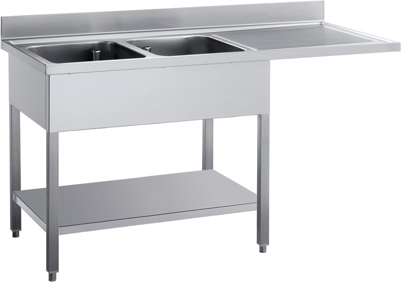 OPEN SINK 2 BOWLS CM 40X50X30H RIGHT DRAINER