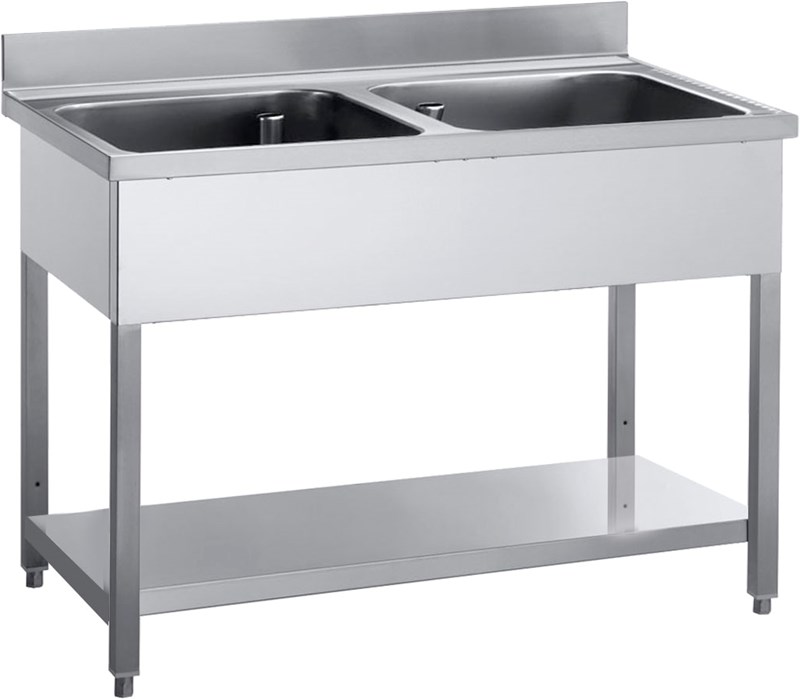 sink for pans 2 bowls with undershelf 180 cm