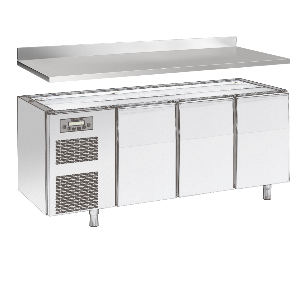 PLANO CON PETO POSTERIOR 4 CM H, PARA MESA REFRIGE