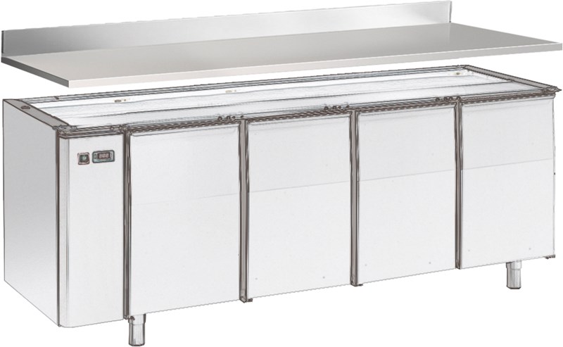 ONE-SIDED TOP 4 CM H WITH REAR SPLASHBACK, FOR REFRIGERATED COUNTER 205 cm