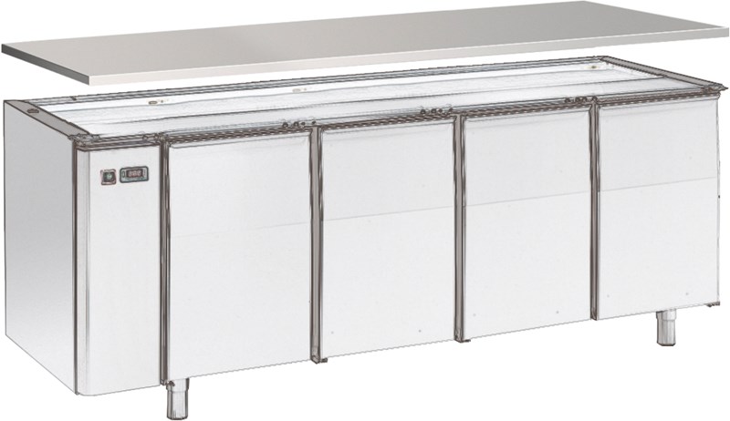 DOUBLE-SIDED SINGLE TOP 4 CM H, FOR REFRIGERATED COUNTER 205 cm