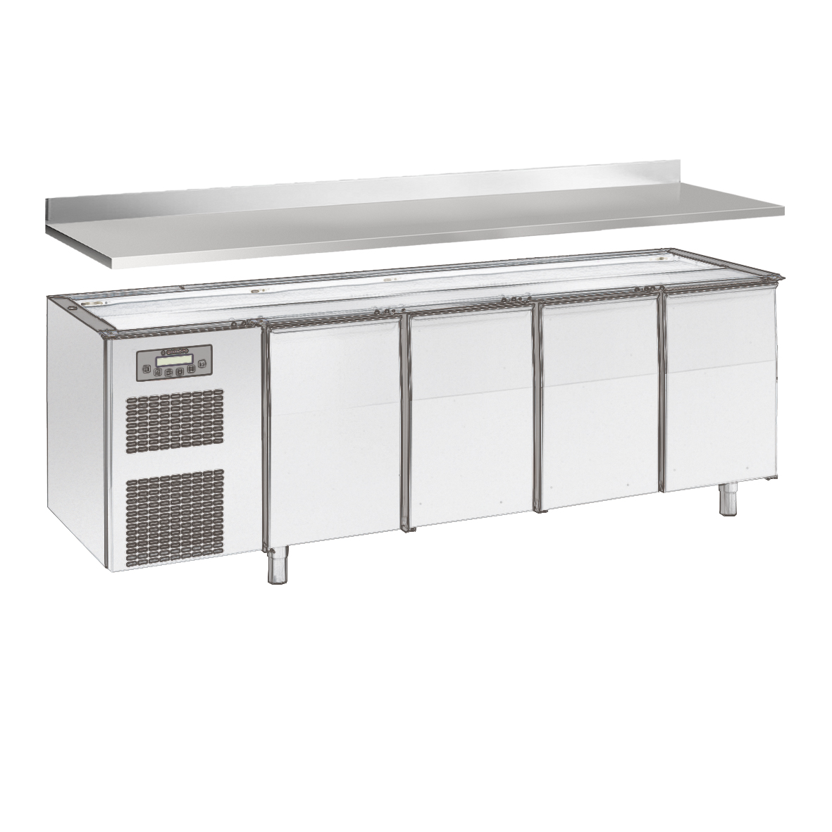 PLANO CON PETO POSTERIOR 4 CM H, PARA MESA REFRIGE