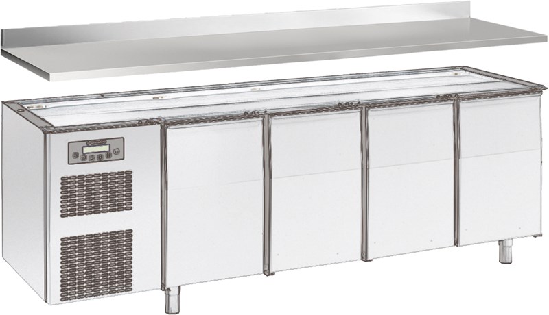 ONE-SIDED TOP 4 CM H WITH REAR SPLASHBACK, FOR REFRIGERATED COUNTER 230 cm