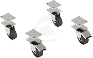 4 SWIVELLING WHEELS ON  AISI 304 STAINLESS STEEL PLATE