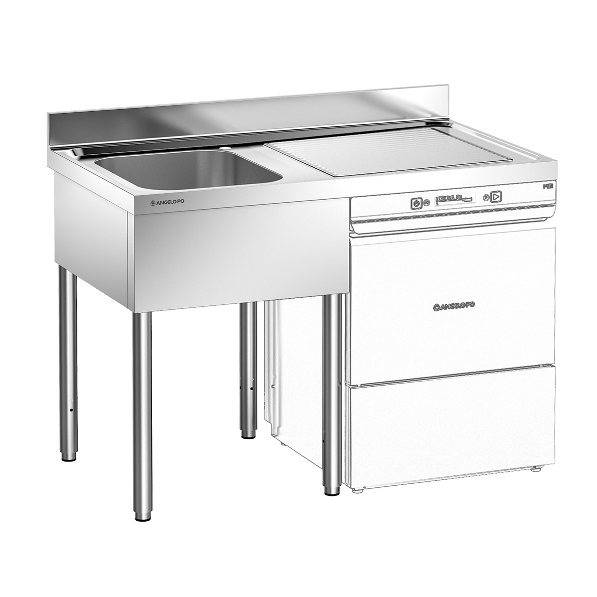 LAVELLO SU GAMBE 1 VASCA CM 40X50X25H SGOCCIOLATOIO A DESTRA