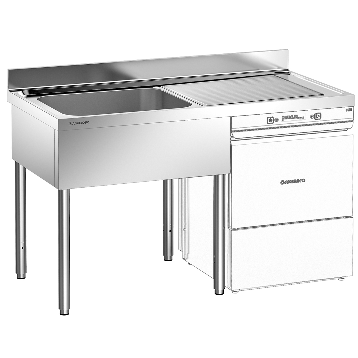 LAVELLO SU GAMBE 1 VASCA CM 60X50X30H SGOCCIOLATOIO A DESTRA