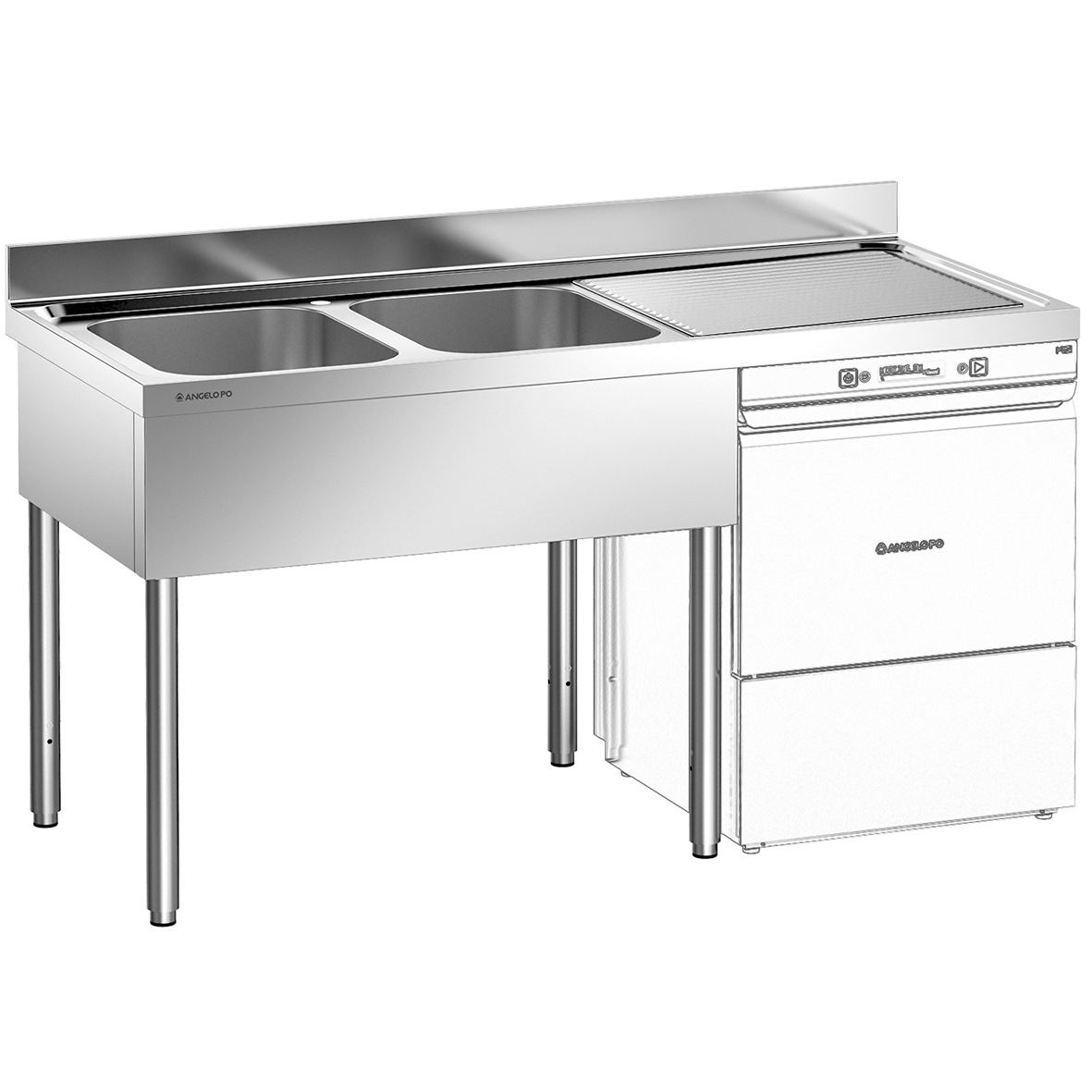 LAVELLO SU GAMBE 2 VASCHE CM 40X50X25H SGOCCIOLATOIO A DESTRA