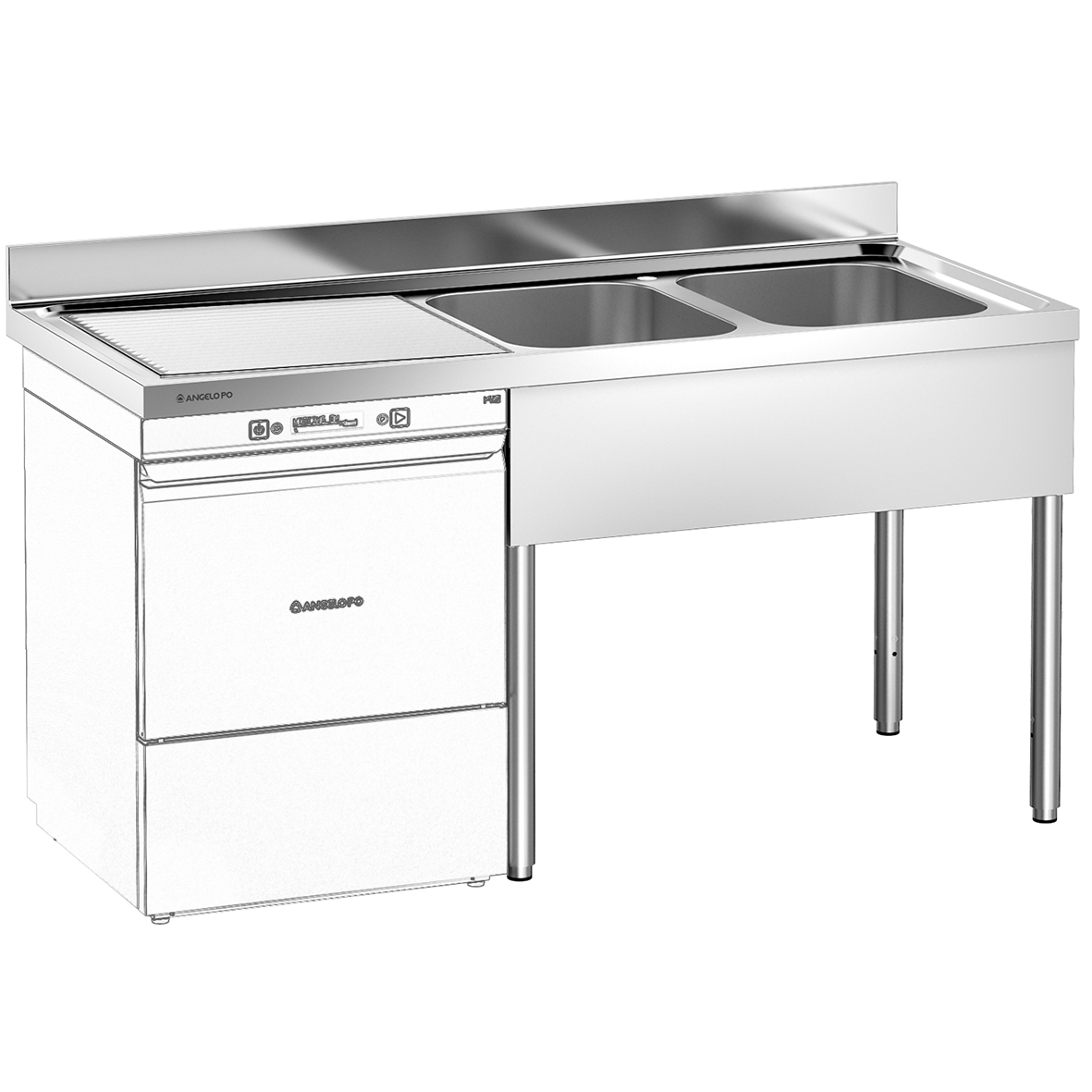 LAVELLO SU GAMBE 2 VASCHE CM 40X50X25H SGOCCIOLATOIO A SINISTRA