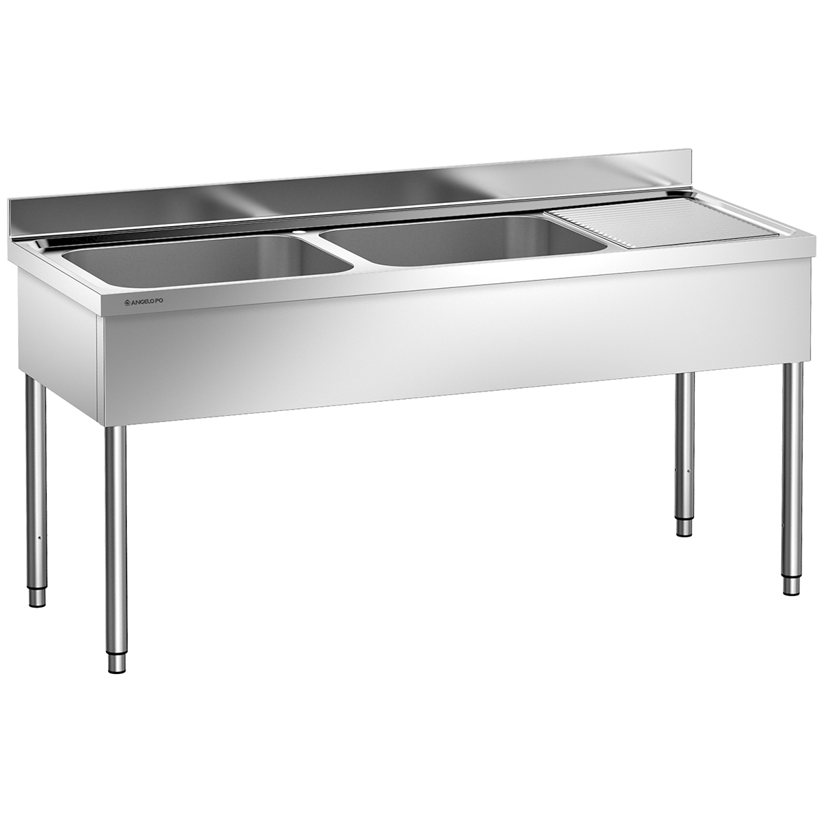 LAVELLO SU GAMBE 2 VASCHE CM 60X50X30H SGOCCIOLATOIO A DESTRA