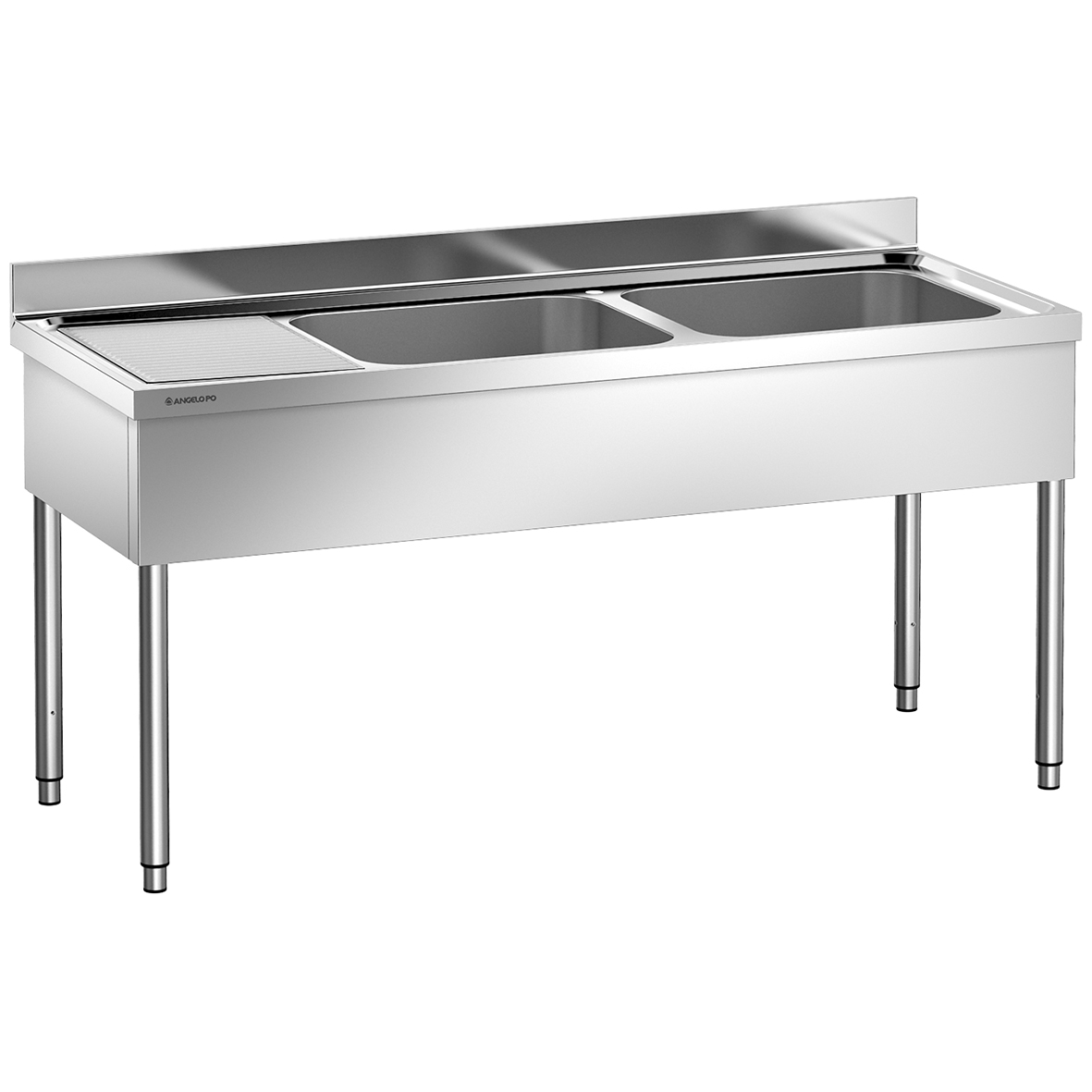 LAVELLO SU GAMBE 2 VASCHE CM 60X50X30H SGOCCIOLATOIO A DESTRA