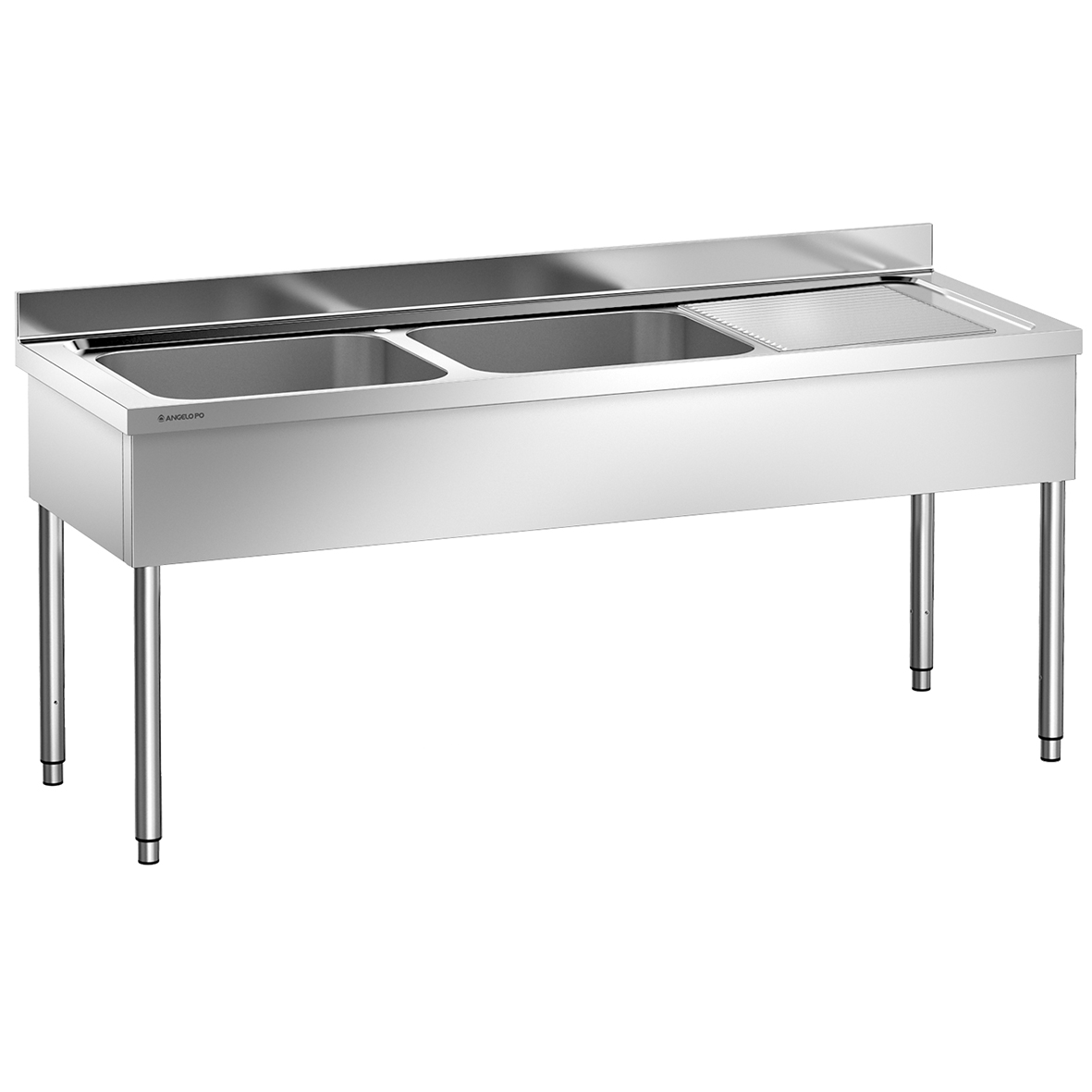 LAVELLO SU GAMBE 2 VASCHE CM 60X50X30H SGOCCIOLATOIO A DESTRA