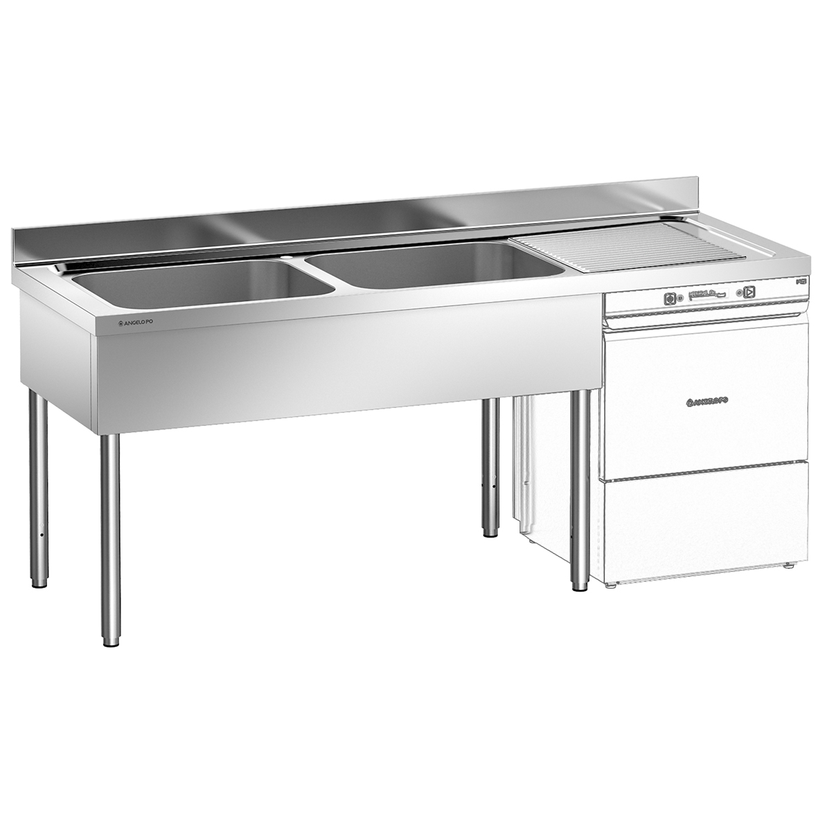 LAVELLO SU GAMBE 2 VASCHE CM 60X50X30H SGOCCIOLATOIO A DESTRA