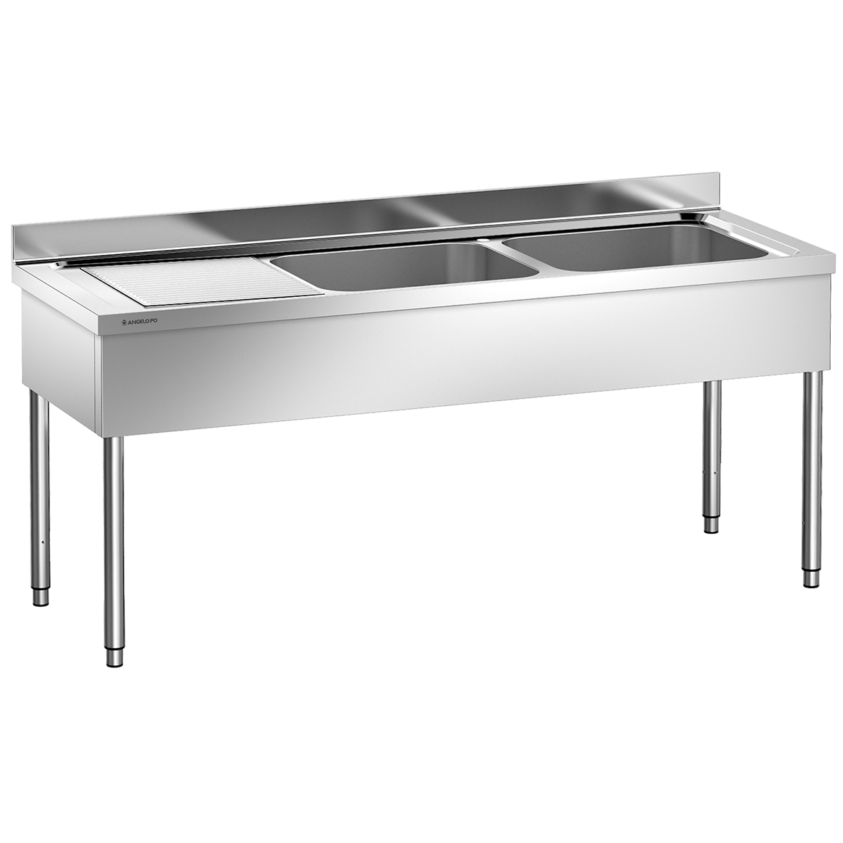 LAVELLO SU GAMBE 2 VASCHE CM 60X50X30H SGOCCIOLATOIO A SINISTRA