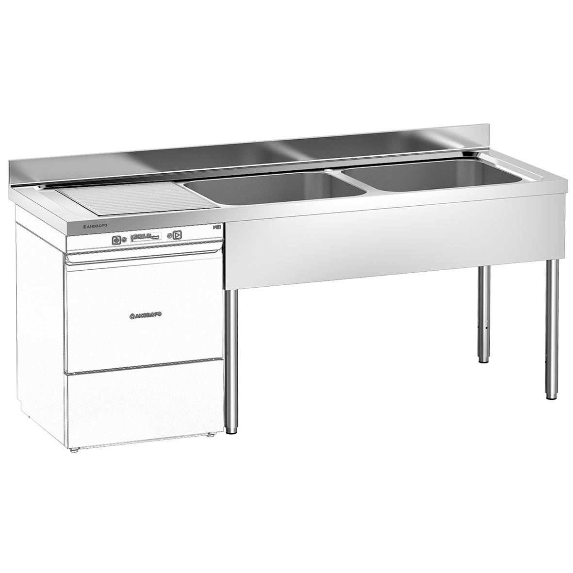 LAVELLO SU GAMBE 2 VASCHE CM 60X50X30H SGOCCIOLATOIO A SINISTRA