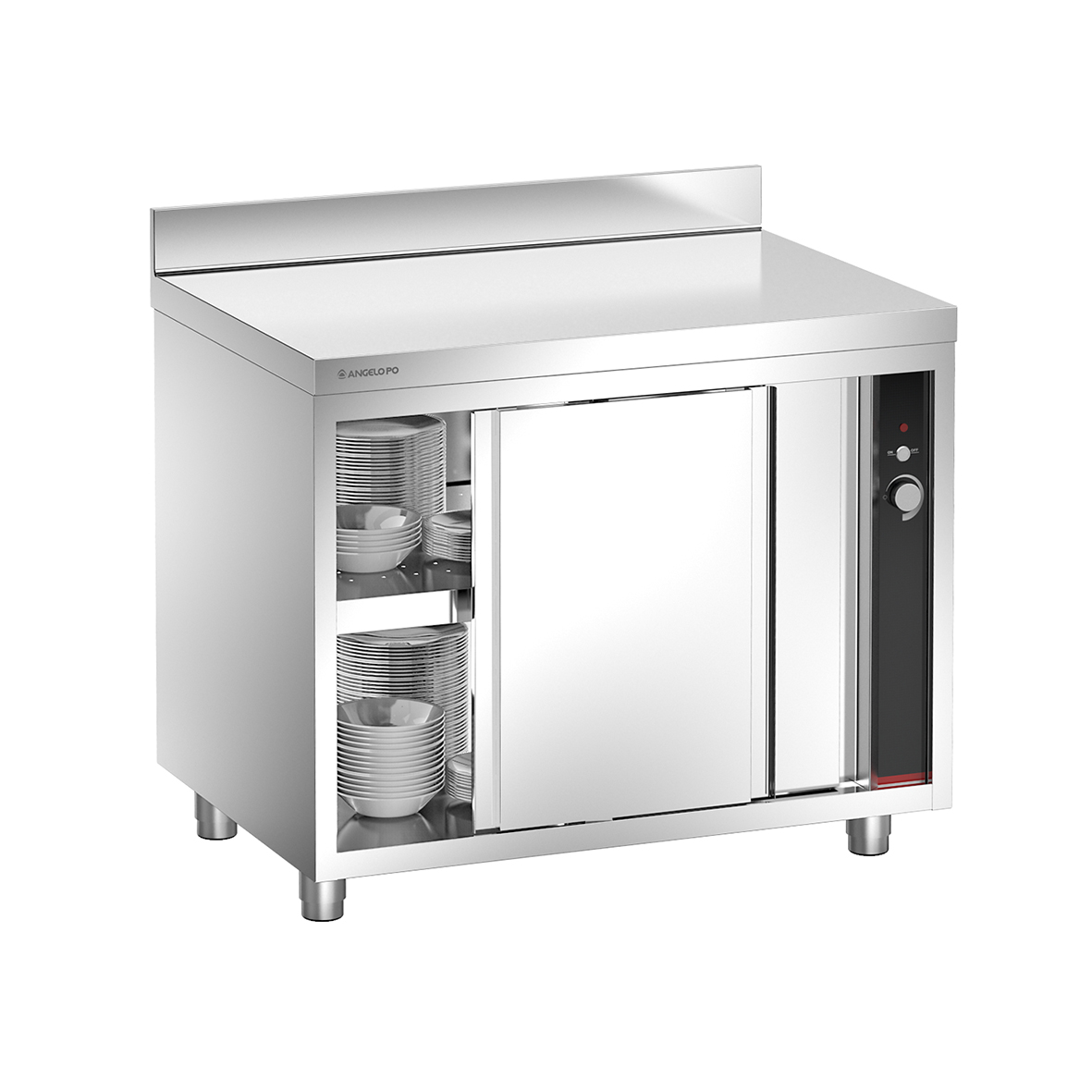 HEATED CUPBOARD WITH REAR SPLASHBACK AND SLIDING DOORS 