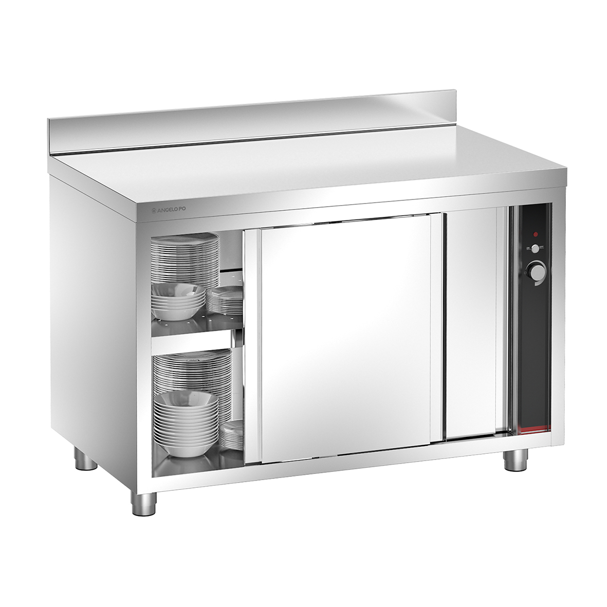 HEATED CUPBOARD WITH REAR SPLASHBACK AND SLIDING DOORS 