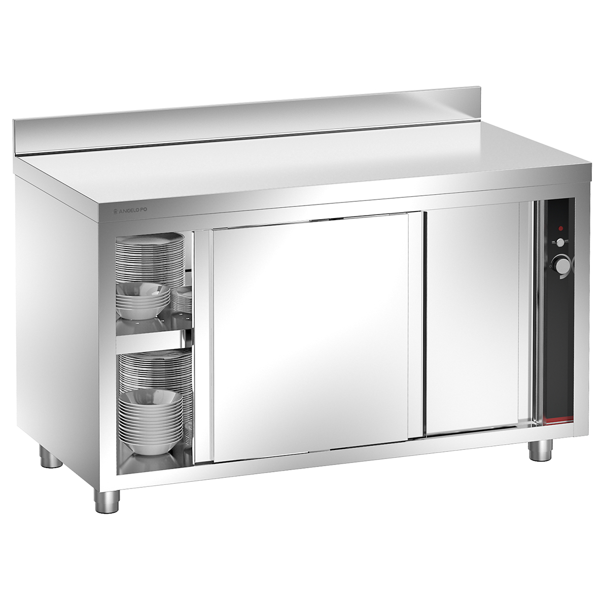 HEATED CUPBOARD WITH REAR SPLASHBACK AND SLIDING DOORS 