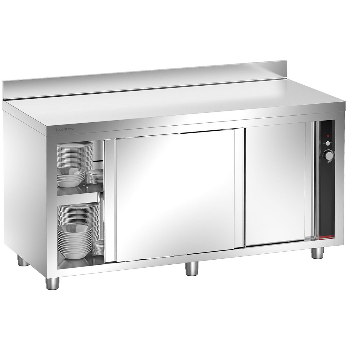 HEATED CUPBOARD WITH REAR SPLASHBACK AND SLIDING DOORS 