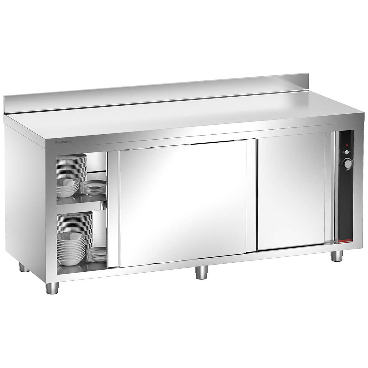 HEATED CUPBOARD WITH REAR SPLASHBACK AND SLIDING DOORS 