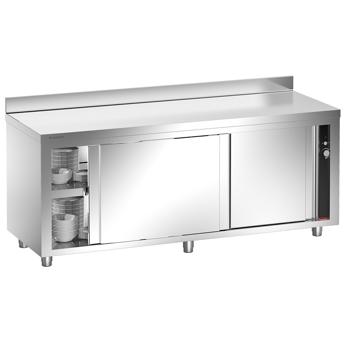 HEATED CUPBOARD WITH REAR SPLASHBACK AND SLIDING DOORS 