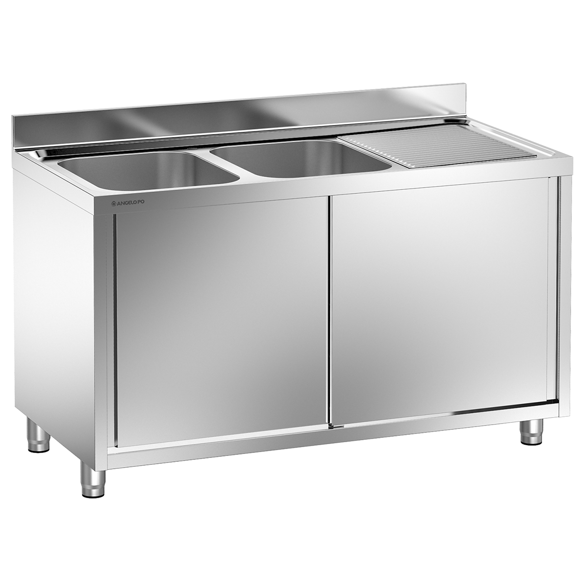 LAVELLO SU ARMADIO 2 VASCHE CM 40X50X25H SGOCCIOLATOIO A DESTRA