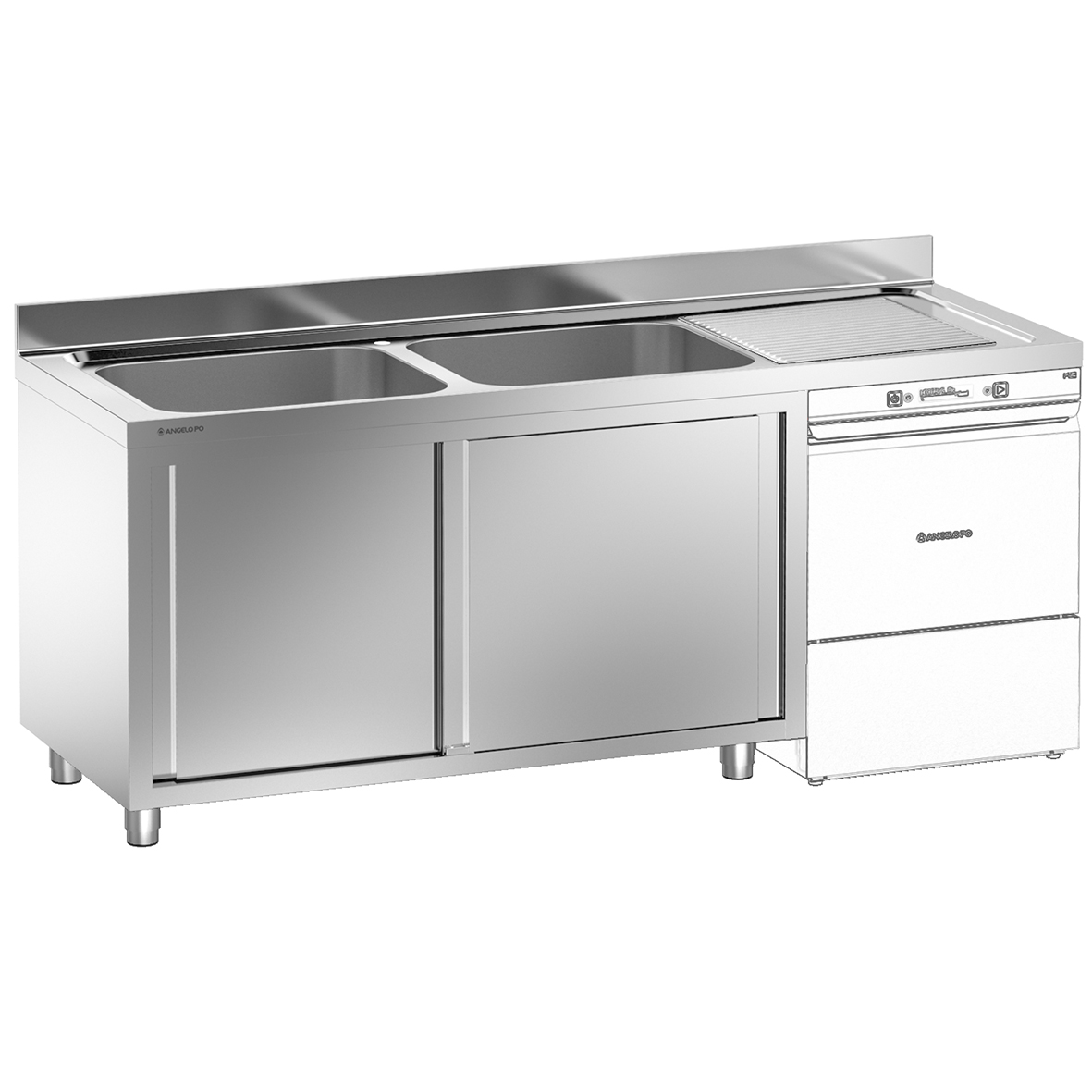 LAVELLO SU ARMADIO 2 VASCHE CM 60X50X30H SGOCCIOLATOIO A DESTRA