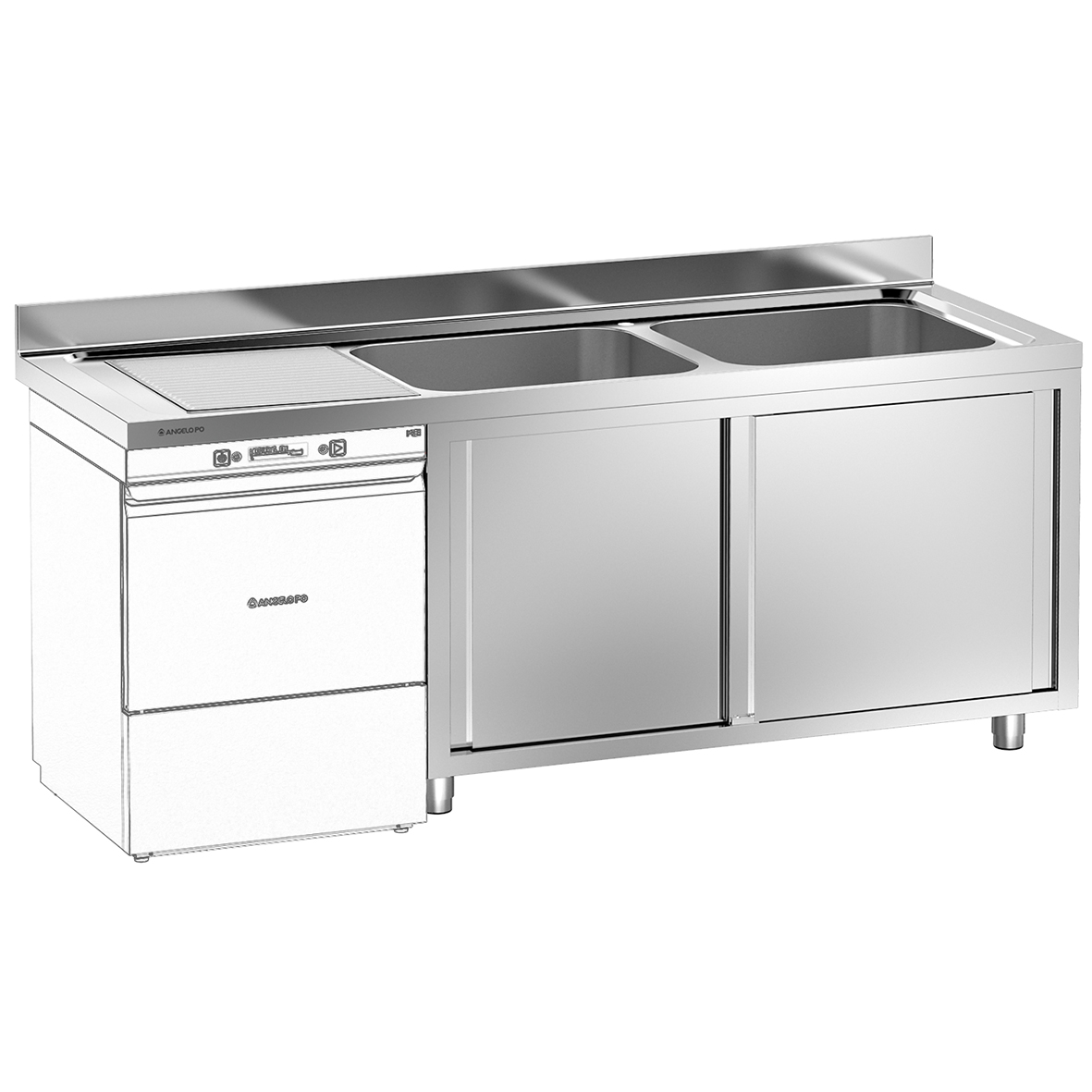 LAVELLO SU ARMADIO 2 VASCHE CM 60X50X30H SGOCCIOLATOIO A SINISTRA