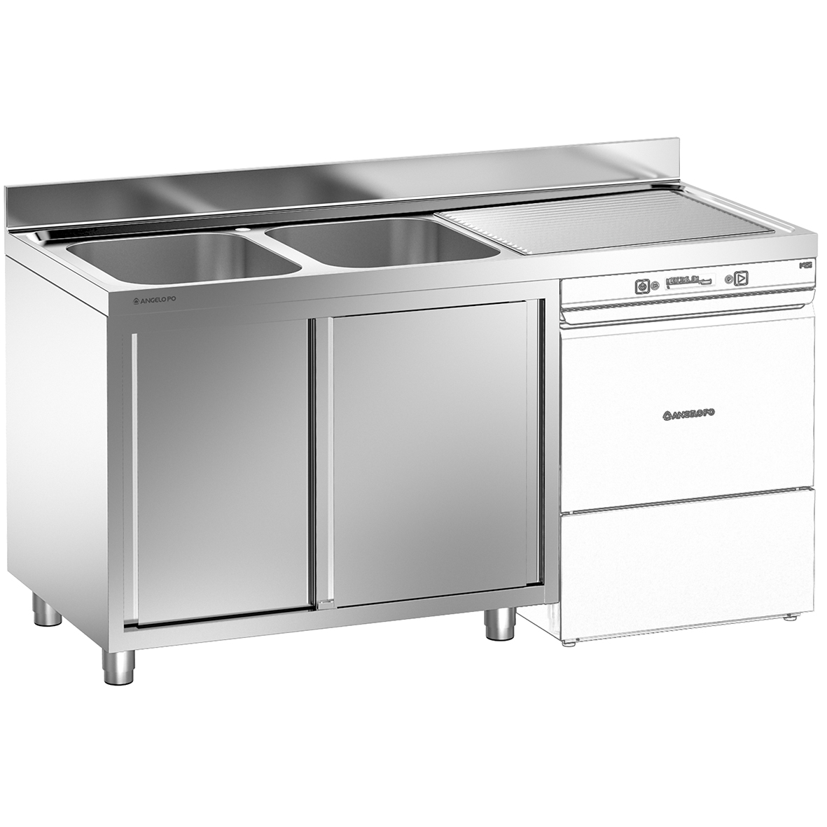 LAVELLO SU ARMADIO 2 VASCHE CM 40X50X25H SGOCCIOLATOIO A DESTRA