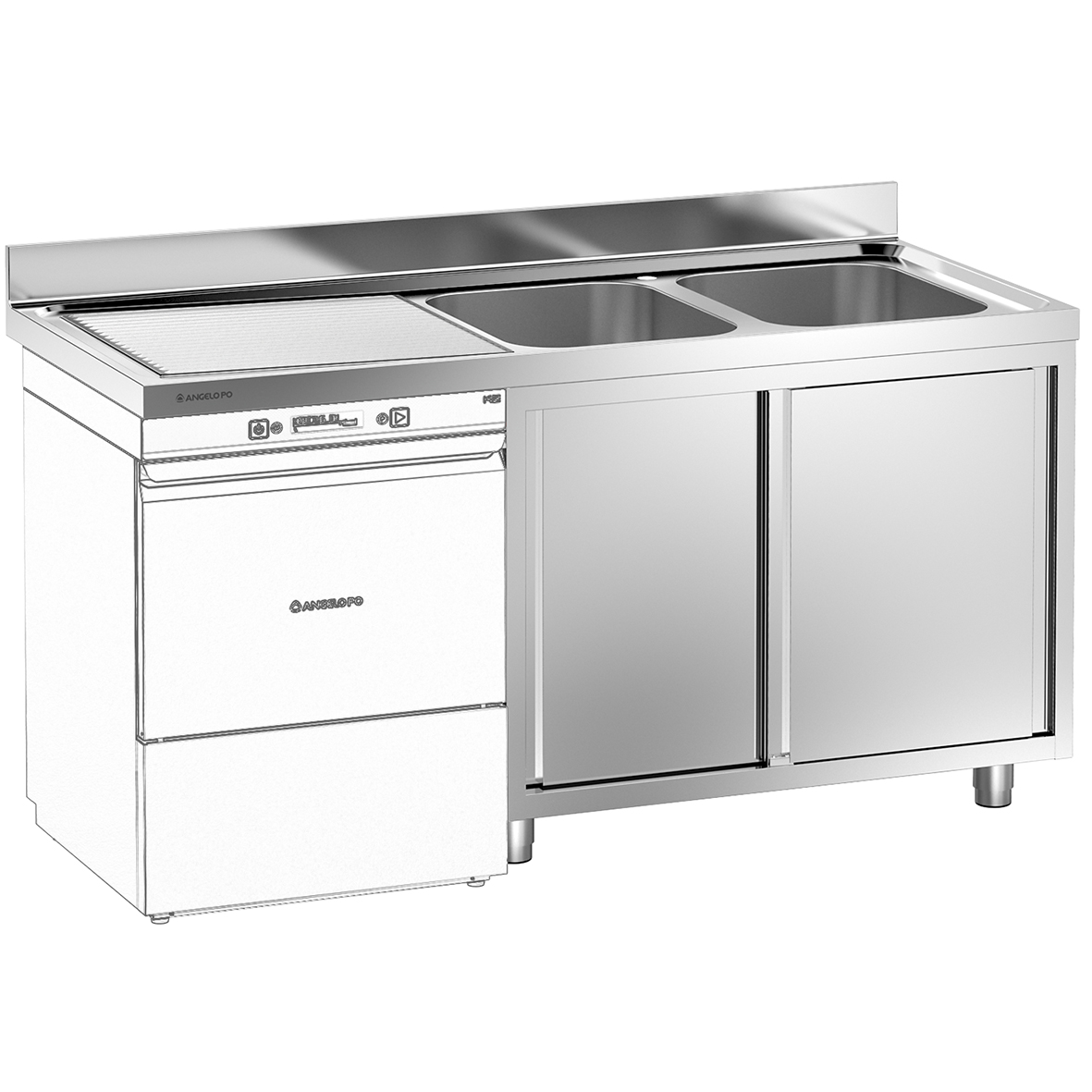 LAVELLO SU ARMADIO 2 VASCHE CM 40X50X25H SGOCCIOLATOIO A SINISTRA