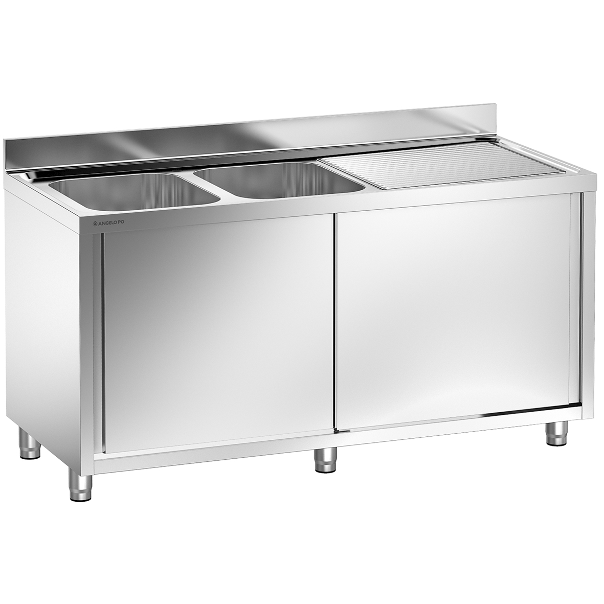 LAVELLO SU ARMADIO 2 VASCHE CM 40X40X25H SGOCCIOLATOIO A DESTRA