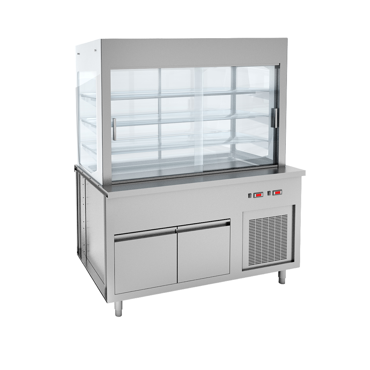 DISPLAY UNIT WITH 3 LEVELS, FLAP WINGS AND REFRIGERATED WELL ON REFRIGERATED CUPBOARD - 4 GN