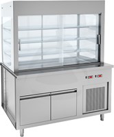 DISPLAY UNIT WITH 3 LEVELS, FLAP WINGS AND REFRIGERATED WELL ON REFRIGERATED CUPBOARD - 4 GN