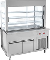 DISPLAY UNIT WITH 3 LEVELS, ROLLER SHUTTERS AND REFRIGERATED WELL ON REFRIGERATED CUPBOARD - 4 GN