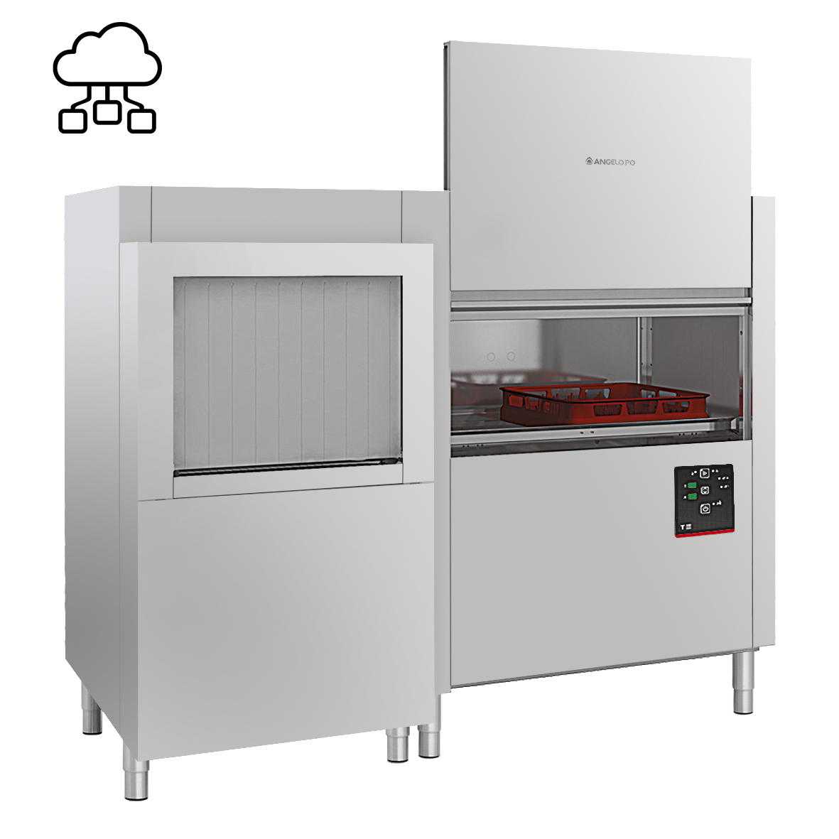 LAVE-VAISSELLE AVANCEMENT AUTOMATIQUE 210 PANIERS/HEURE - EN ANGLE - SORTIE PANIER DROITE