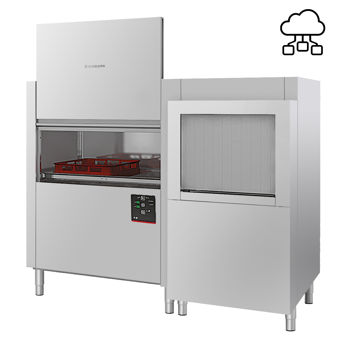 LAVE-VAISSELLE AVANCEMENT AUTOMATIQUE 210 PANIERS/HEURE - EN ANGLE - SORTIE PANIER GAUCHE