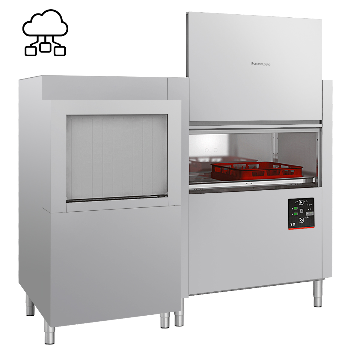 LAVE-VAISSELLE AVANCEMENT AUTOMATIQUE 270 PANIERS/HEURE - EN ANGLE - SORTIE PANIER DROITE