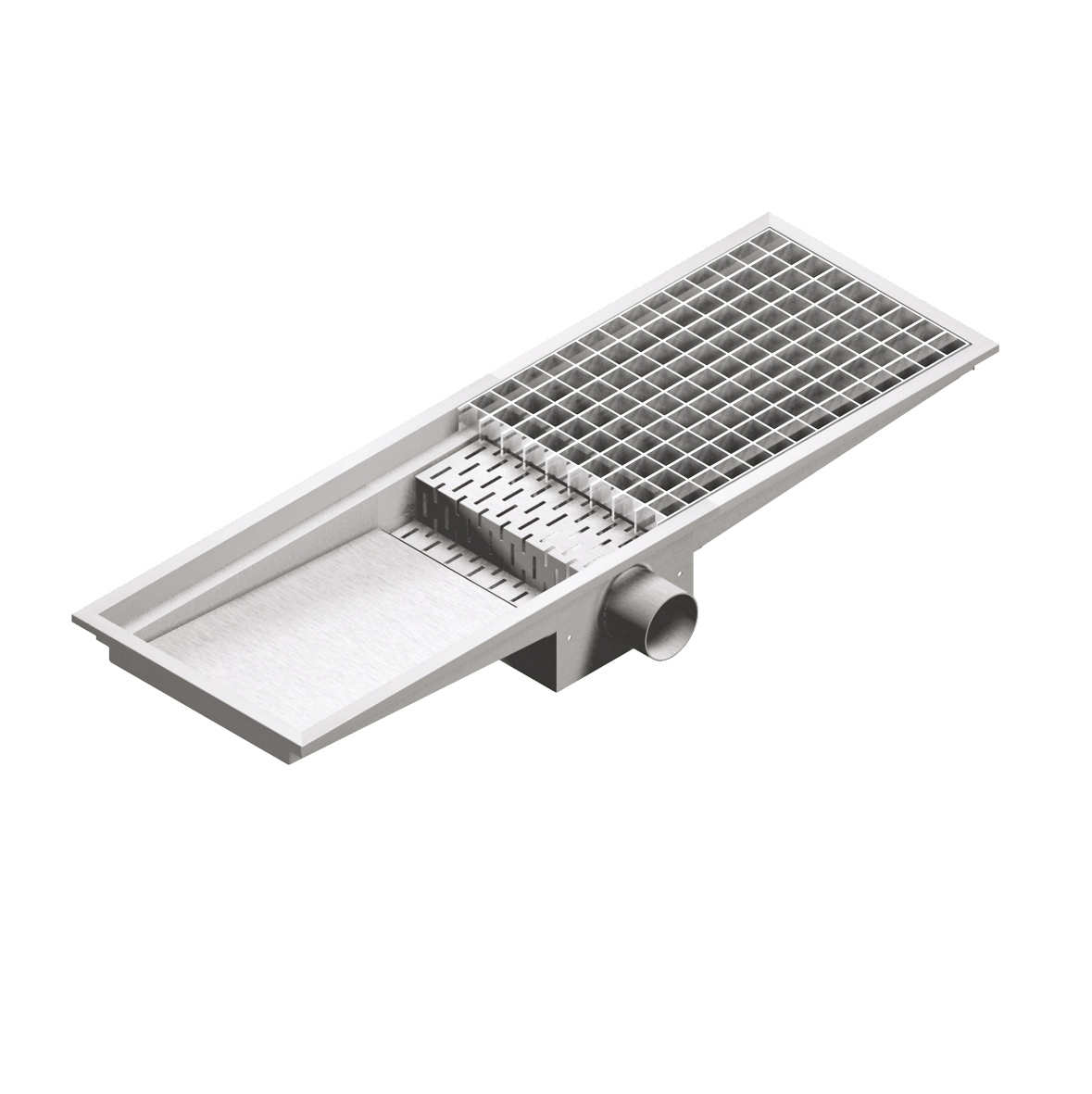 GRATE FLOOR DRAIN  40X200, HORIZ. OUTLET