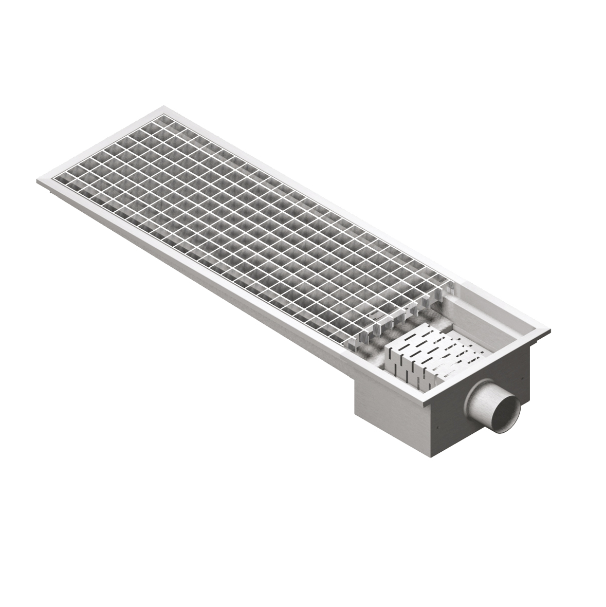 GRATE FLOOR DRAIN  30X100, HORIZ. OUTLET
