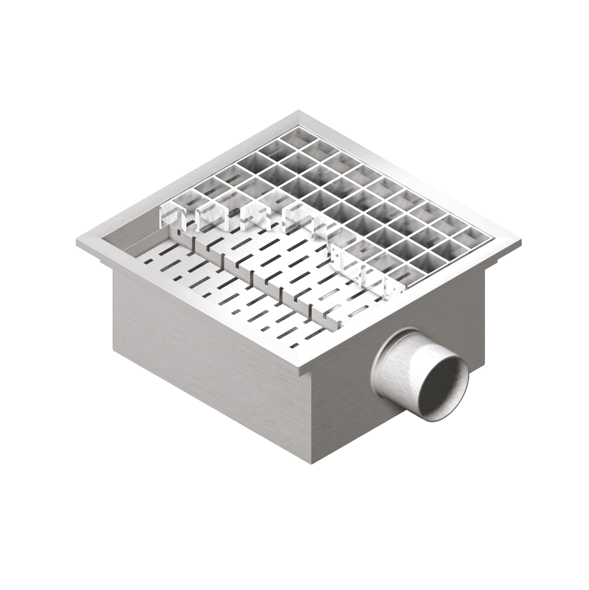 GRATE FLOOR DRAIN  30X30, HORIZ. OUTLET